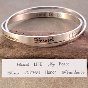 New Word Affirming Abundant Life Bracelet Silver Double Bangle Bracelet